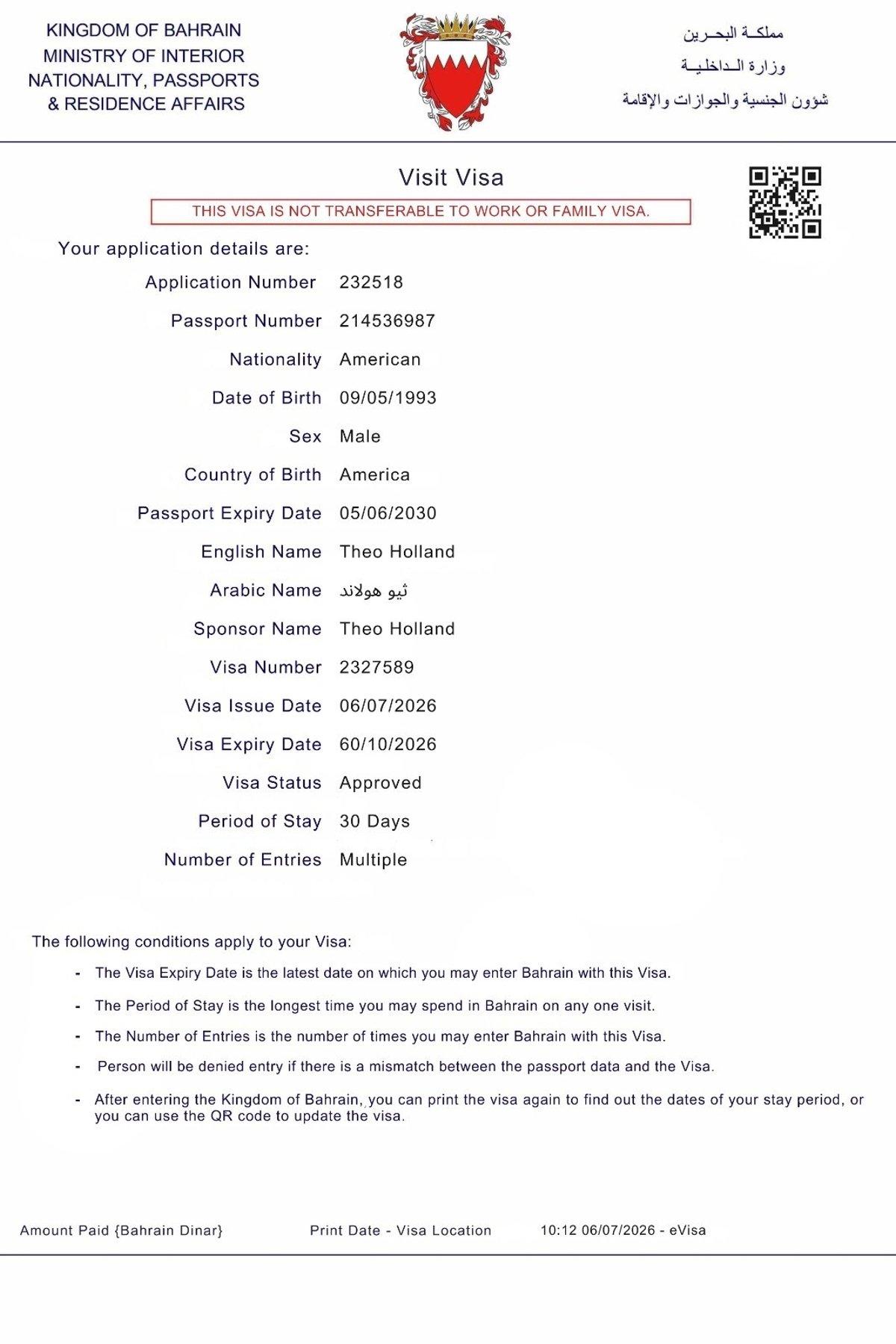 Approved Bahrain eVisa