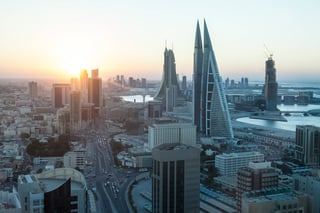 Manama city skyline at sunset