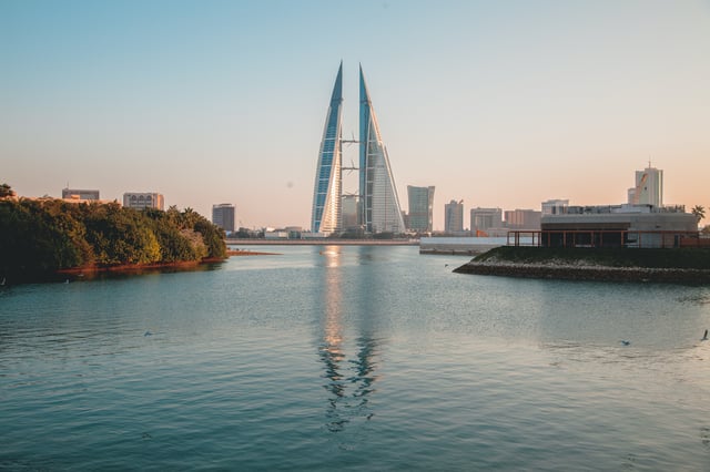 Bahrain World Trade Center at sunset