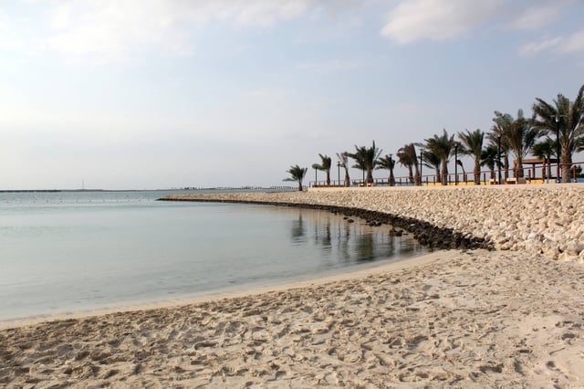 Sand Beach With Palm Trees In Bahrain