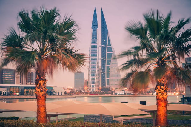 View of Bahrain World Trade Centre at Night