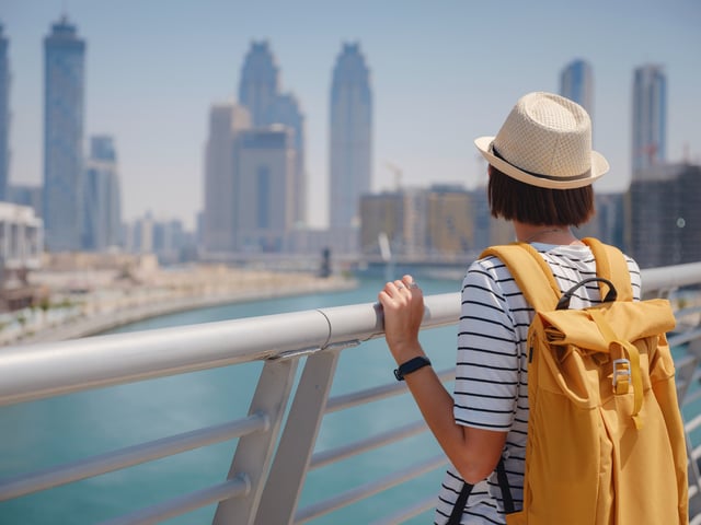View Of Dubai Creek Canal And Famous Tallest Skyscraper Burj Khalifa