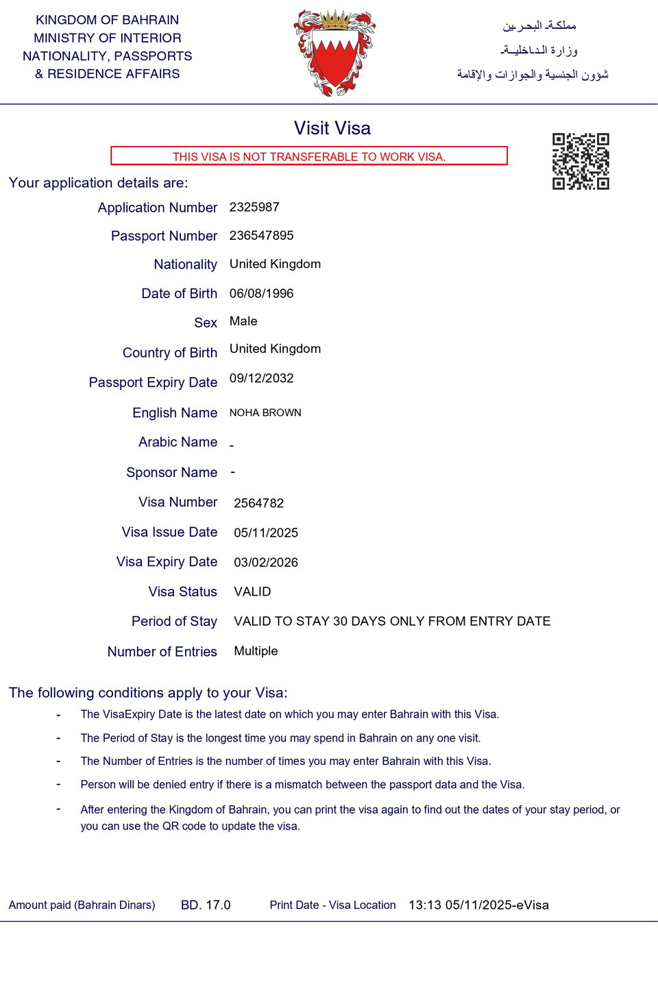 Bahrain Business Evisa