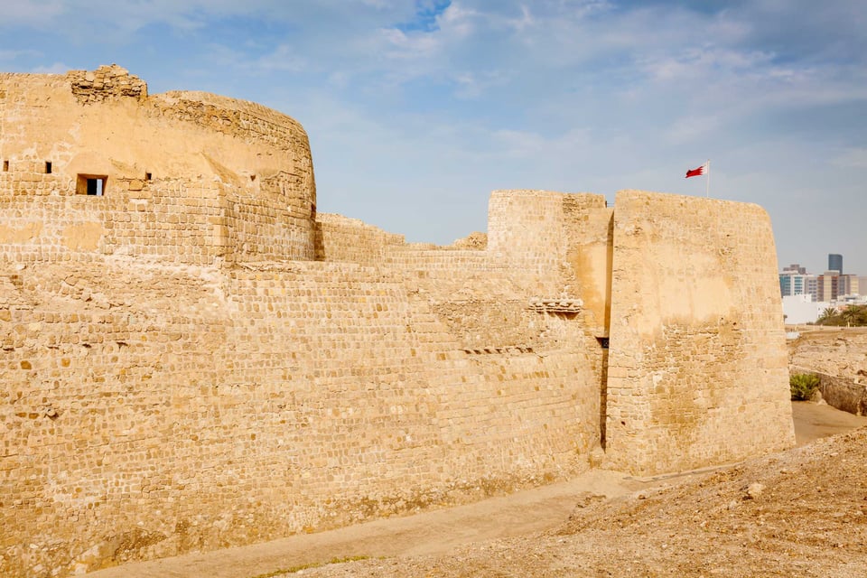 Historic Bahrain Fort With Flag